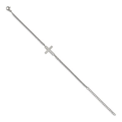 Stainless Steel CZ Sideways Cross Bracelet – view 3