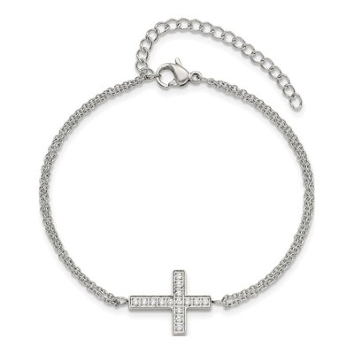 Stainless Steel CZ Sideways Cross Bracelet – view 5