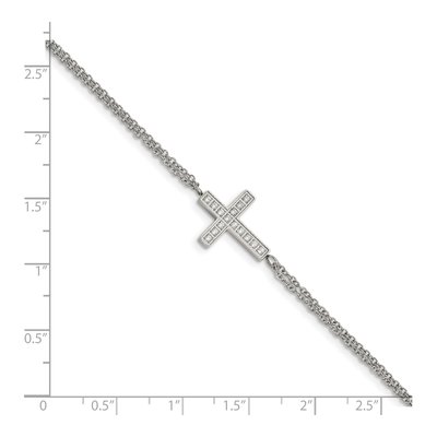 Stainless Steel CZ Sideways Cross Bracelet – view 6