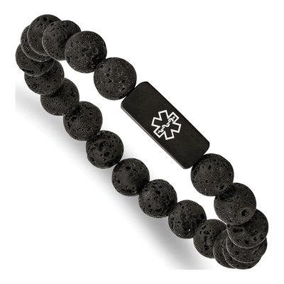 Black Stainless Steel Medical ID Lava Bracelet