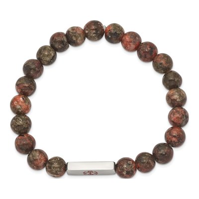 Stainless Steel Medical ID Poppy Jasper Stretch Bracelet – view 3