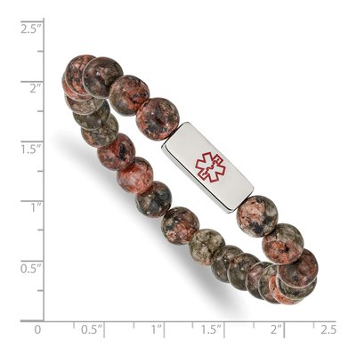 Stainless Steel Medical ID Poppy Jasper Stretch Bracelet – view 4