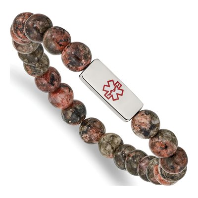 Stainless Steel Medical ID Poppy Jasper Stretch Bracelet