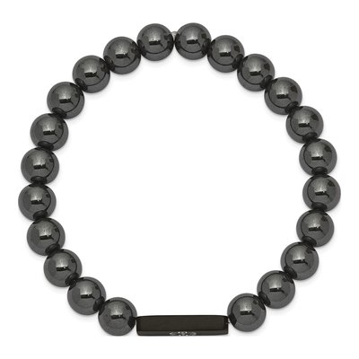 Black Stainless Steel Medical ID Hematite Beaded Stretch Bracelet – view 3