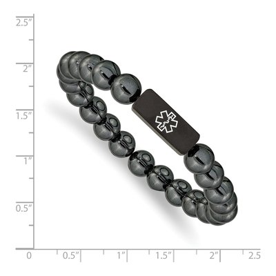 Black Stainless Steel Medical ID Hematite Beaded Stretch Bracelet – view 4