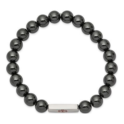 Stainless Steel Medical ID Hematite Stretch Bracelet – view 3