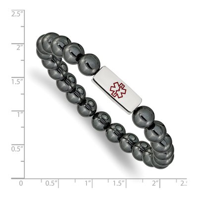 Stainless Steel Medical ID Hematite Stretch Bracelet – view 4