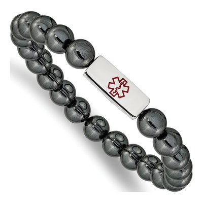 Stainless Steel Medical ID Hematite Stretch Bracelet