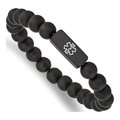Black Stainless Steel Agate Medical ID Bracelet