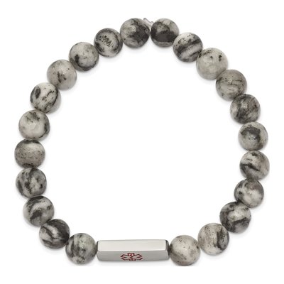 Stainless Steel Medical ID Lotus Jasper Stretch Bracelet – view 3
