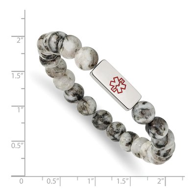 Stainless Steel Medical ID Lotus Jasper Stretch Bracelet – view 4