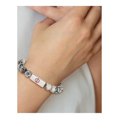 Stainless Steel Medical ID Lotus Jasper Stretch Bracelet – view 5