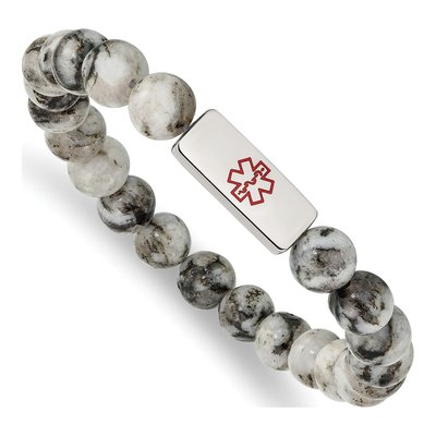 Stainless Steel Medical ID Lotus Jasper Stretch Bracelet