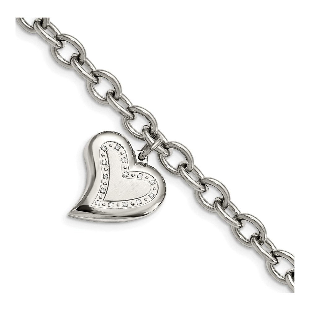 Stainless Steel CZ Heart Bracelet