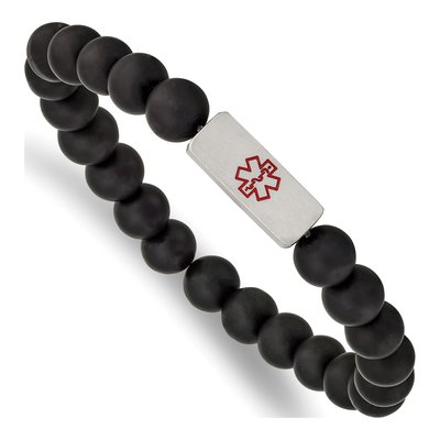Stainless Steel Agate Medical ID Stretch Bracelet