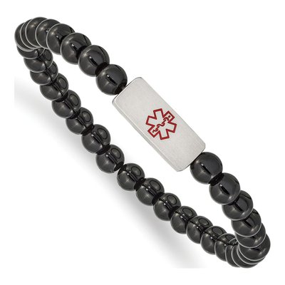 Stainless Steel Onyx Medical ID Beaded Bracelet