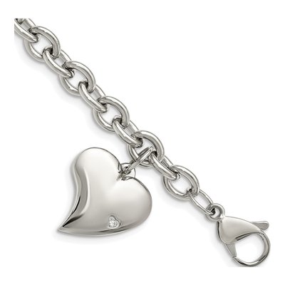 Stainless Steel CZ Heart Bracelet
