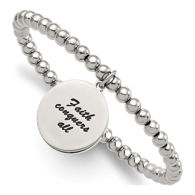 Stainless Steel Crystal Cross Faith Conquers All Dangle Bracelet – view 3