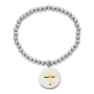 Stainless Steel Crystal Cross Faith Conquers All Dangle Bracelet – view 5