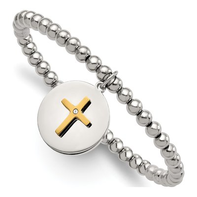 Stainless Steel Crystal Cross Faith Conquers All Dangle Bracelet