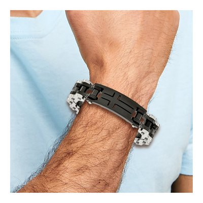 Black Stainless Steel Cross ID Bracelet – view 6