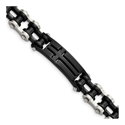 Black Stainless Steel Cross ID Bracelet