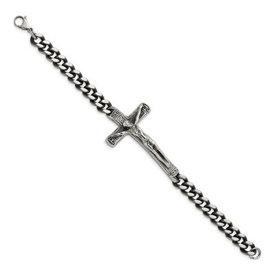 Men's Stainless Steel Crucifix Curb Bracelet | Chisel – view 3
