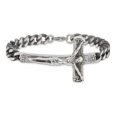 Men's Stainless Steel Crucifix Curb Bracelet | Chisel – view 4