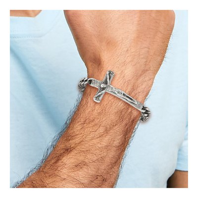 Men's Stainless Steel Crucifix Curb Bracelet | Chisel – view 5