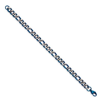 Men's Stainless Steel 7.5mm Blue IP Figaro Chain Bracelet – view 3