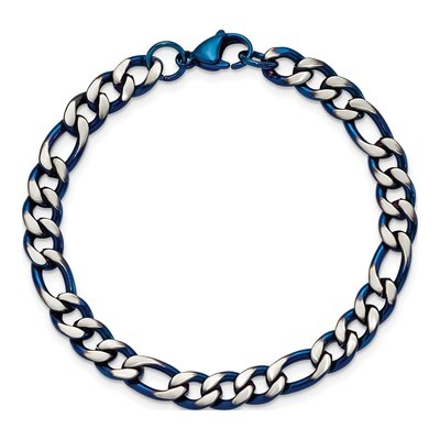 Men's Stainless Steel 7.5mm Blue IP Figaro Chain Bracelet – view 4