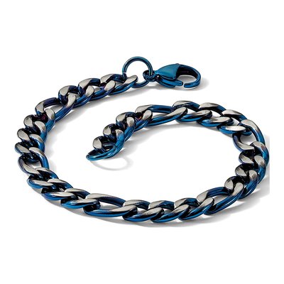 Men's Stainless Steel 7.5mm Blue IP Figaro Chain Bracelet – view 5