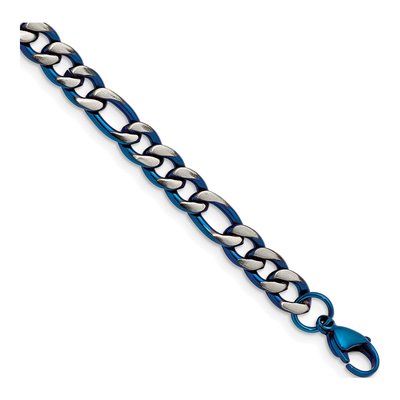 Men's Stainless Steel 7.5mm Blue IP Figaro Chain Bracelet