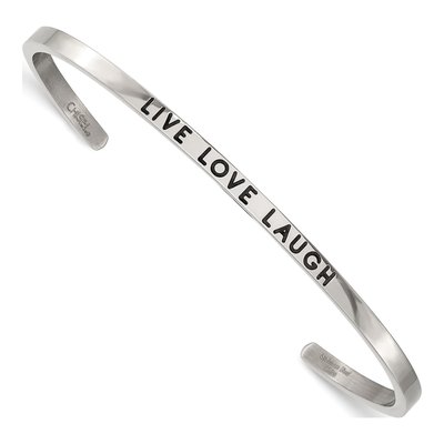 Stainless Steel Crystal LIVE LOVE Laugh Cuff Bracelet