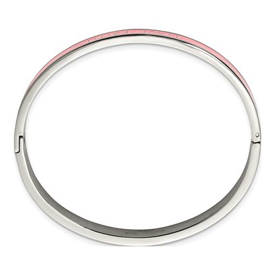 Stainless Steel Pink Enamel Faith Bangle Bracelet – view 2