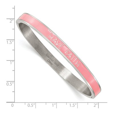 Stainless Steel Pink Enamel Faith Bangle Bracelet – view 3