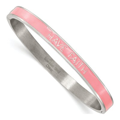 Stainless Steel Pink Enamel Faith Bangle Bracelet