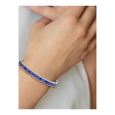 Stainless Steel Blue Enamel Adventure Bangle Bracelet – view 4