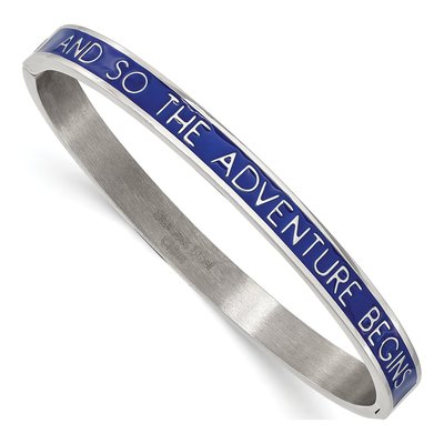 Stainless Steel Blue Enamel Adventure Bangle Bracelet