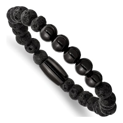 Black Stainless Steel Black Lava Bracelet