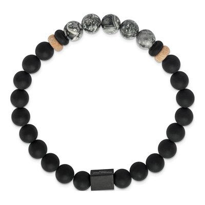 Black Stainless Steel Agate Stretch Bracelet – view 3
