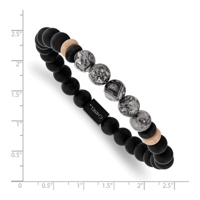 Black Stainless Steel Agate Stretch Bracelet – view 4
