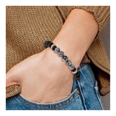 Black Stainless Steel Agate Stretch Bracelet – view 5