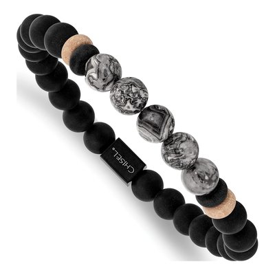 Black Stainless Steel Agate Stretch Bracelet
