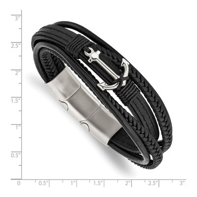 Stainless Steel Black Leather Anchor Bracelet – view 4