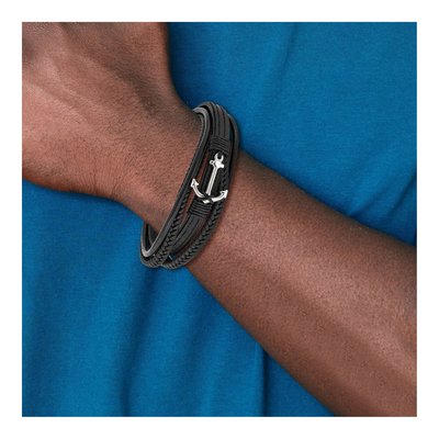 Stainless Steel Black Leather Anchor Bracelet – view 5