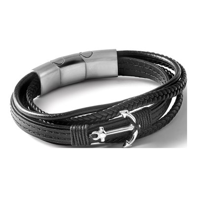 Stainless Steel Black Leather Anchor Bracelet – view 6