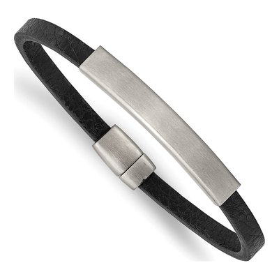 Stainless Steel Leather ID Bracelet