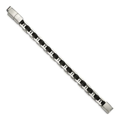 Stainless Steel Black Leather Bracelet – view 3