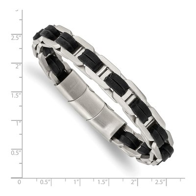 Stainless Steel Black Leather Bracelet – view 4